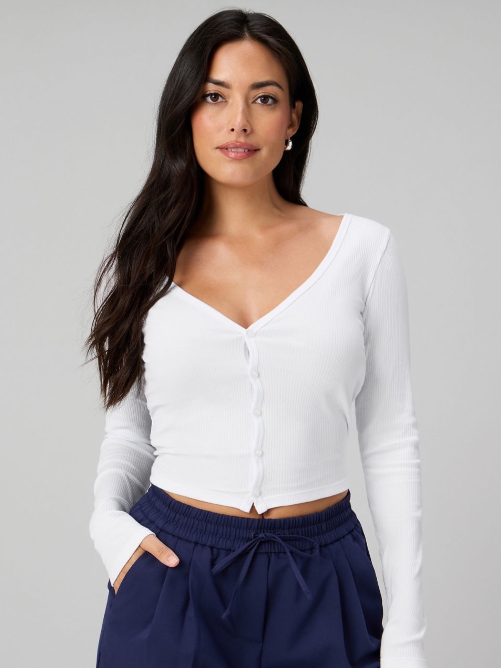 Fabletics Modal Rib Cardigan Long-Sleeve Top White Small NEW WITH TAGS